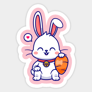 Cute Rabbit Sitting With Carrot Cartoon Sticker